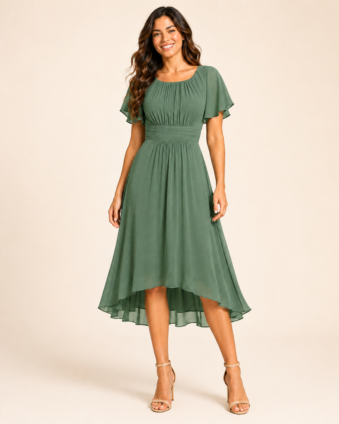 Amelia | Flutter Sleeve High-Low Wedding Dress