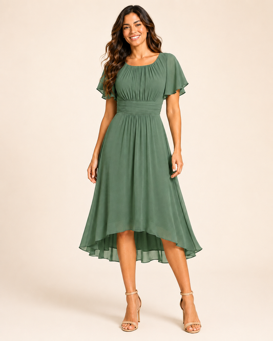 Amelia | Flutter Sleeve High-Low Wedding Dress