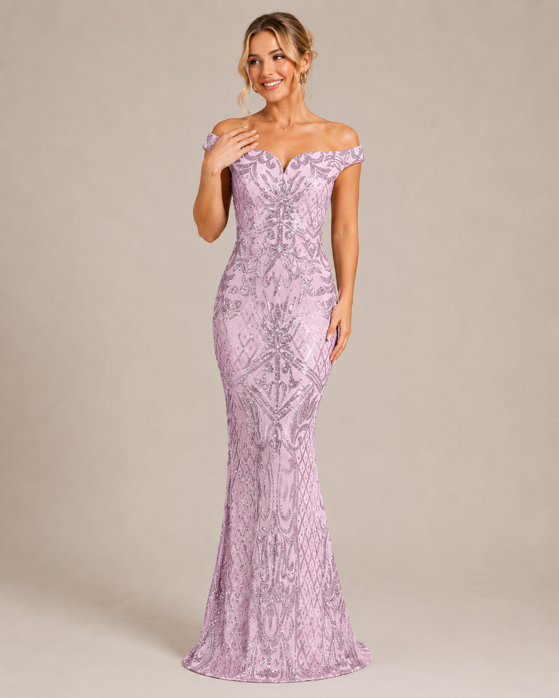 Luciana | Off-Shoulder Sequin Mermaid Wedding Guest Dress