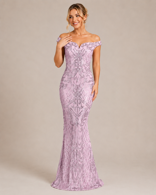 Luciana | Off-Shoulder Sequin Mermaid Wedding Guest Dress