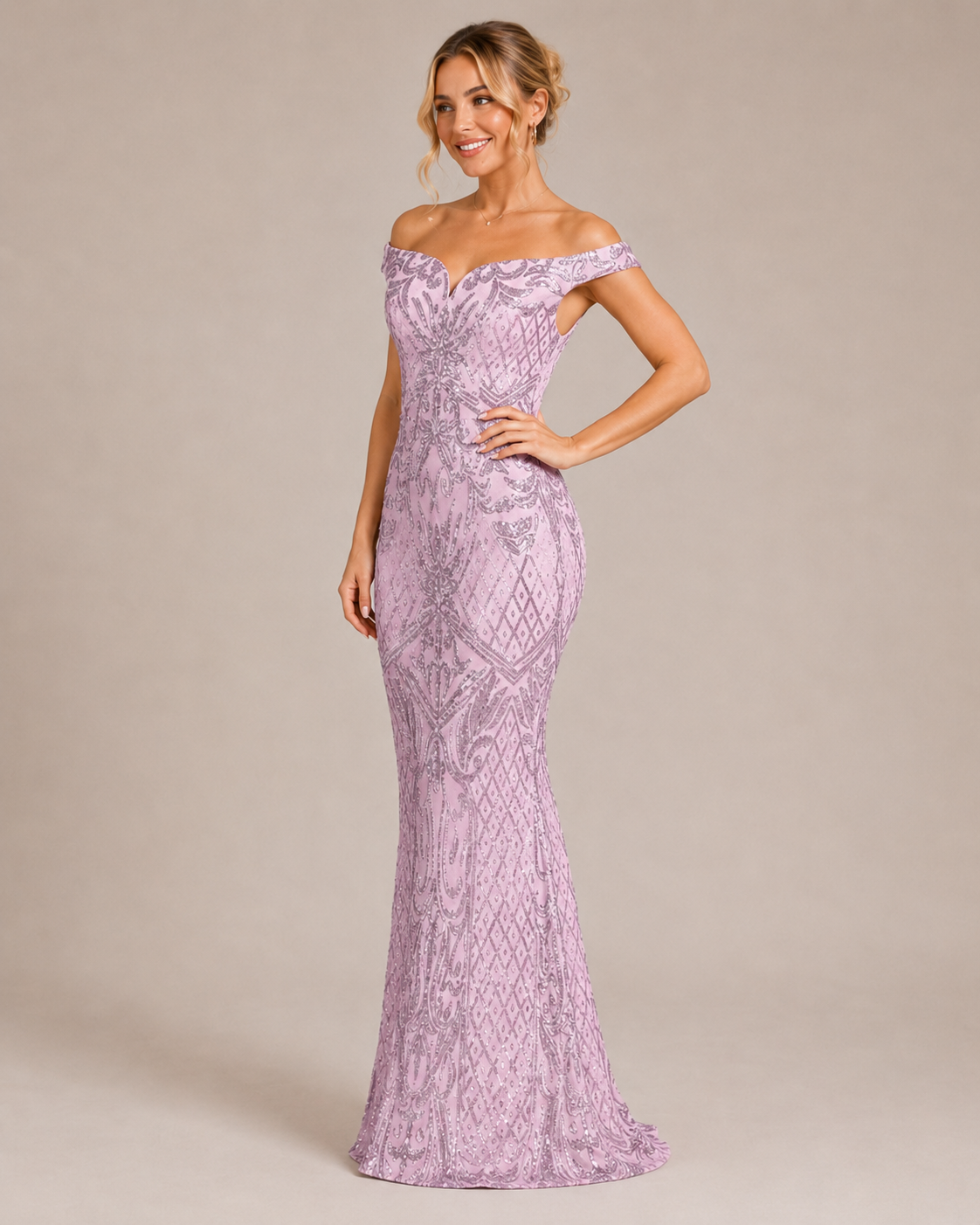 Luciana | Off-Shoulder Sequin Mermaid Wedding Guest Dress