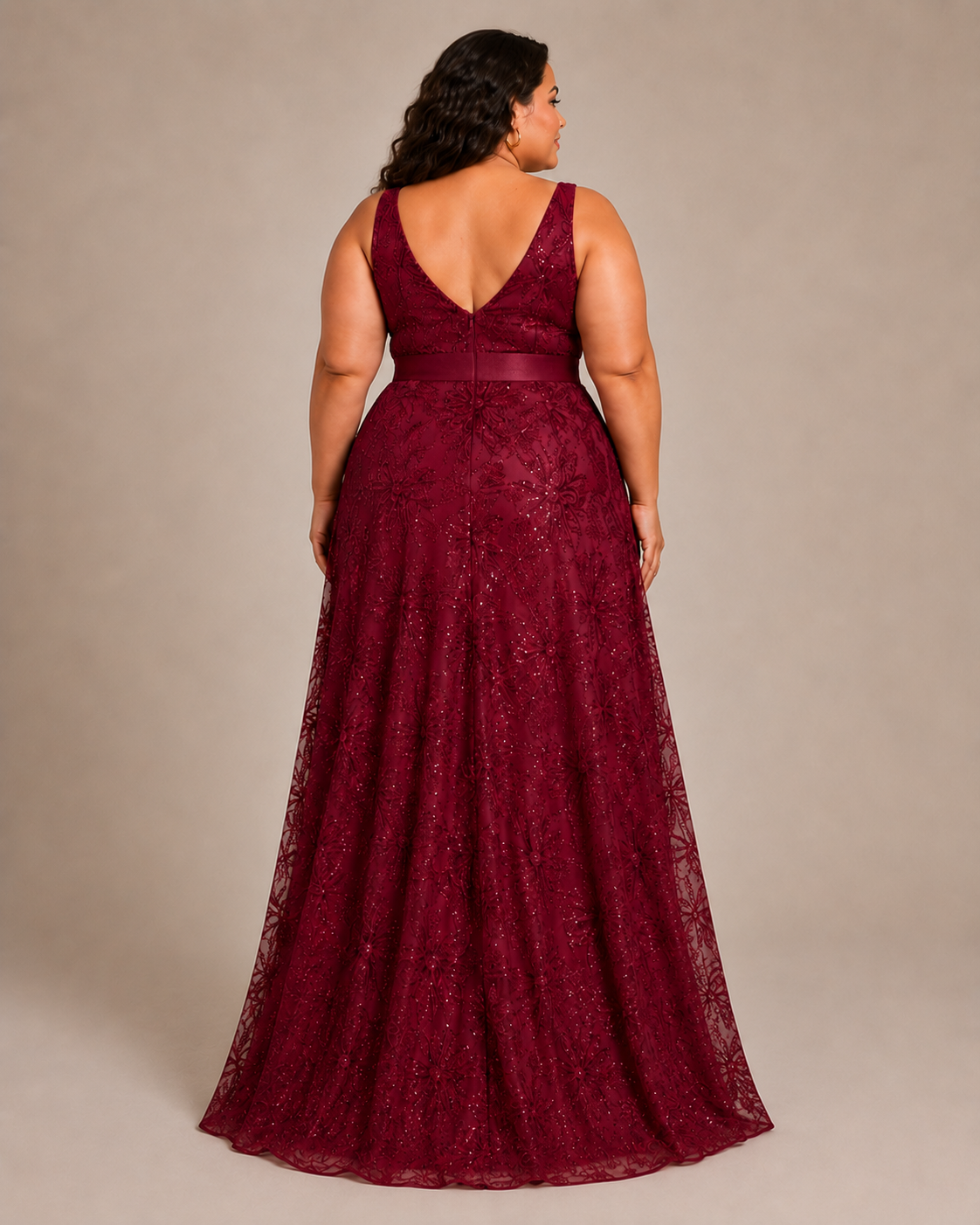 Arabella | Plus Size Sequin V-Neck Maxi Wedding Guest Dress
