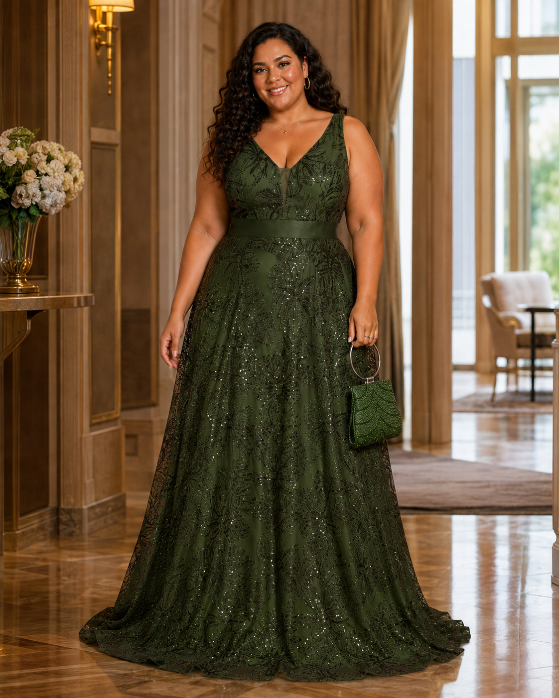 Arabella | Plus Size Sequin V-Neck Maxi Wedding Guest Dress