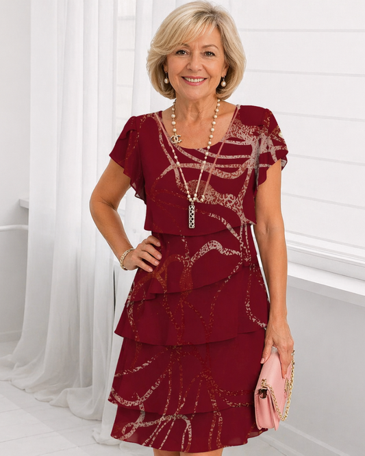 Diane | Abstract Print Tiered Ruffle Midi Dress