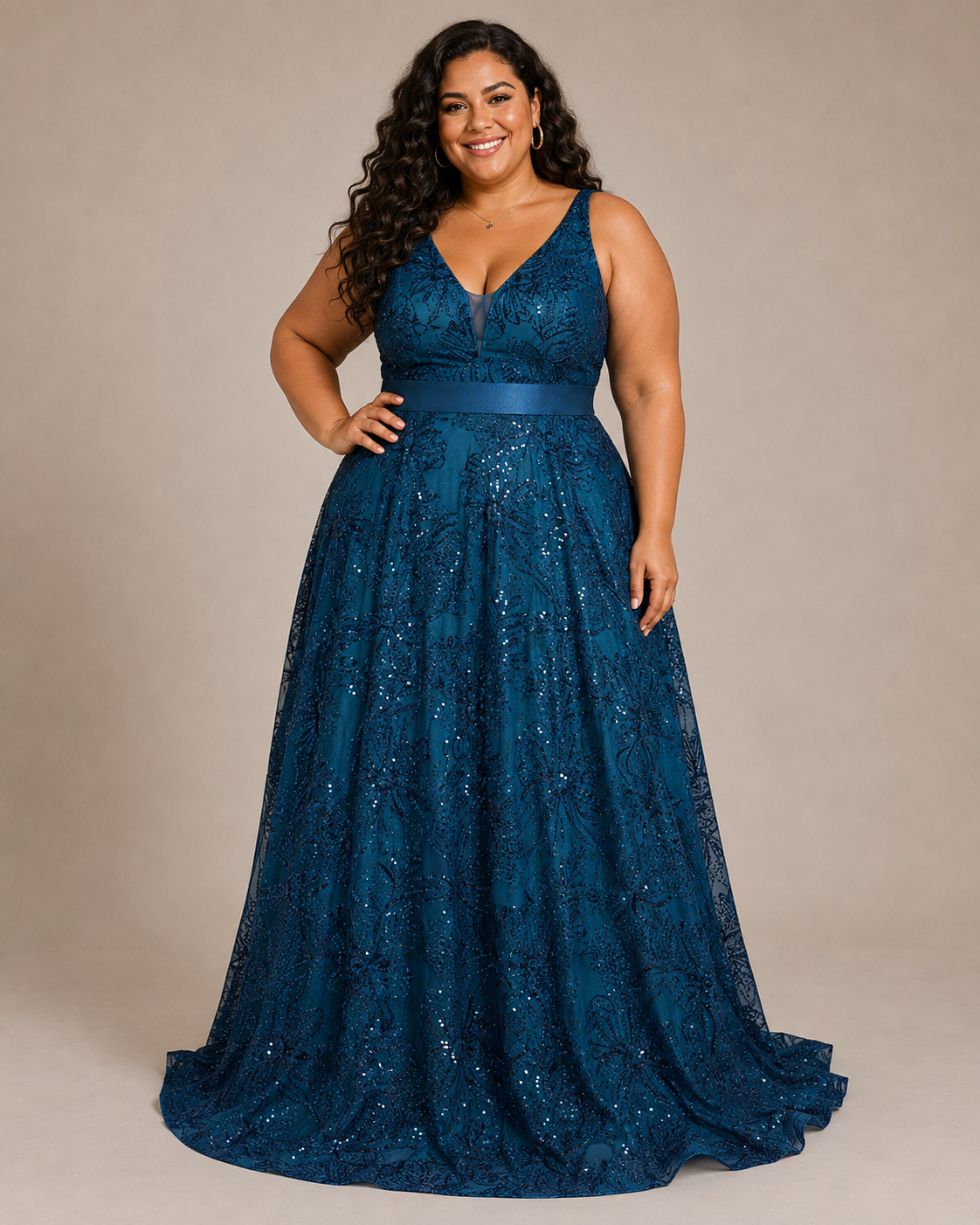 Arabella | Plus Size Sequin V-Neck Maxi Wedding Guest Dress