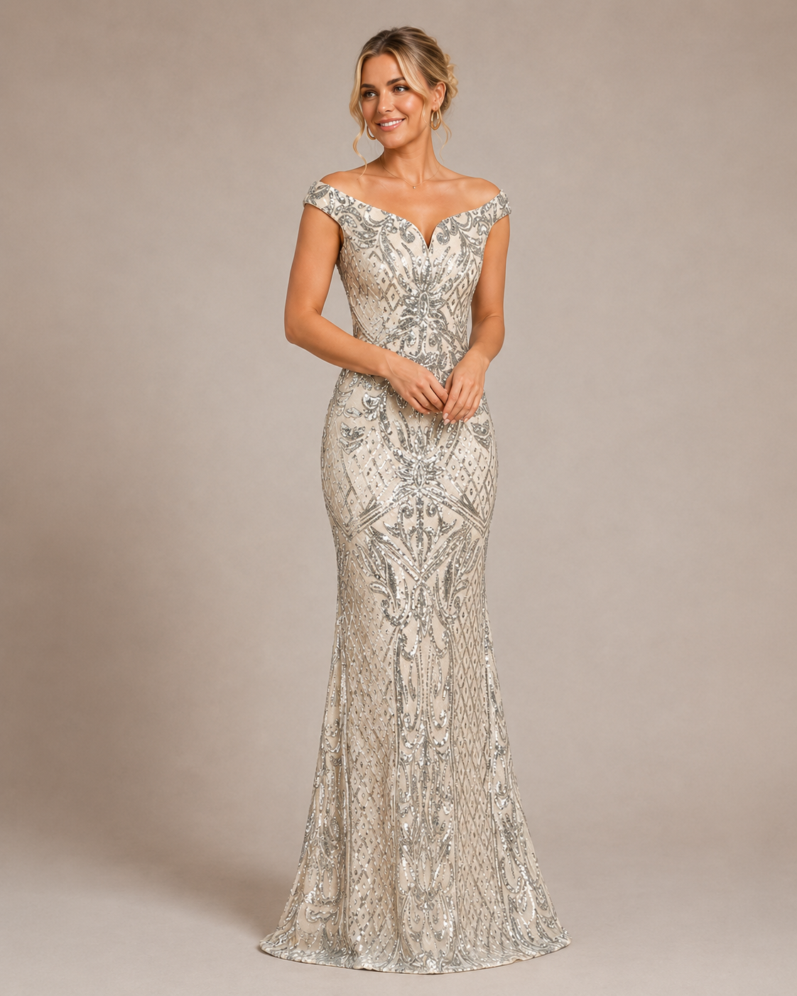 Luciana | Off-Shoulder Sequin Mermaid Wedding Guest Dress