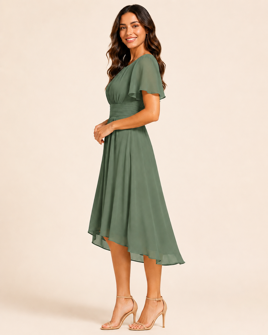 Amelia | Flutter Sleeve High-Low Wedding Dress