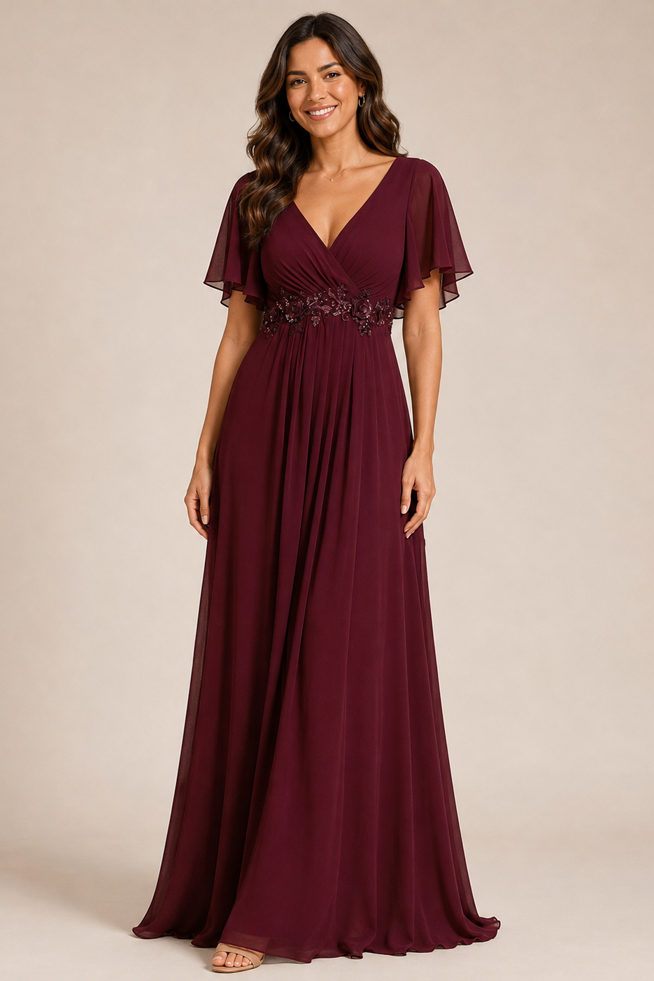 Sophia | Flutter Sleeve Maxi Wedding Guest Dress