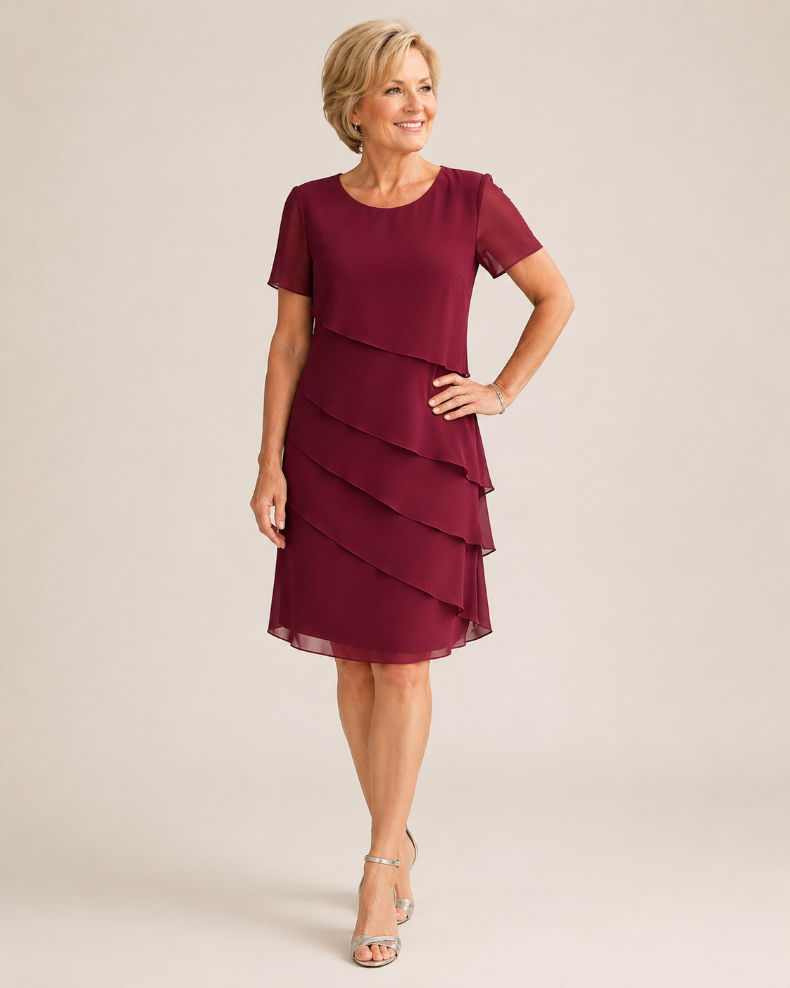 Diana | Beaded Neckline Tiered Chiffon Dress