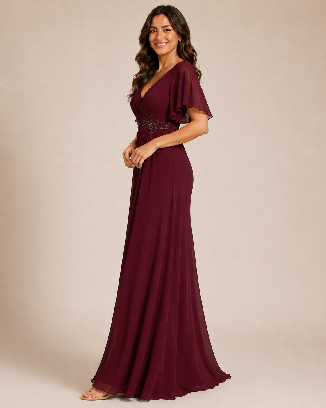 Sophia | Flutter Sleeve Maxi Wedding Guest Dress