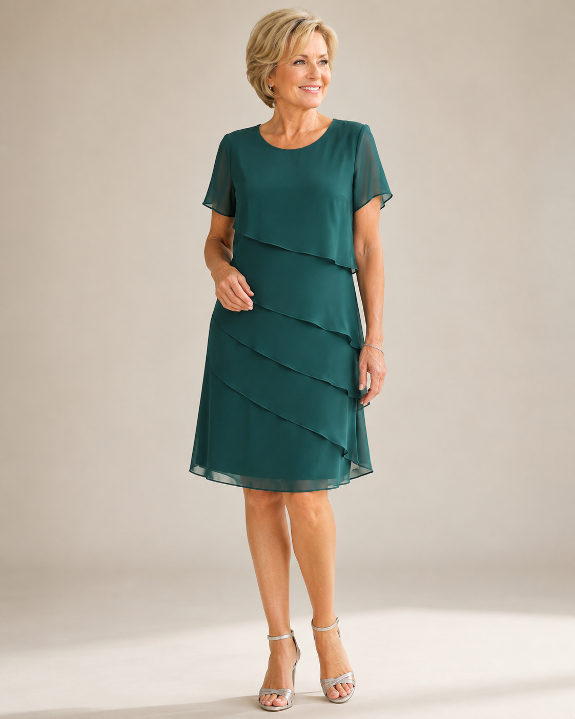 Diana | Beaded Neckline Tiered Chiffon Dress