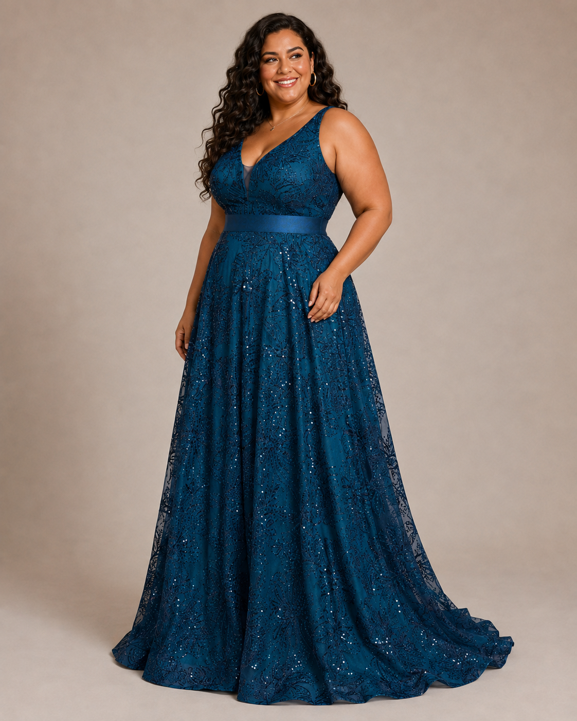 Arabella | Plus Size Sequin V-Neck Maxi Wedding Guest Dress