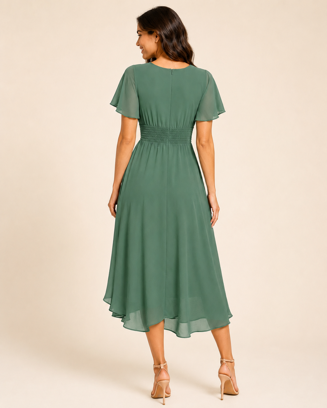 Amelia | Flutter Sleeve High-Low Wedding Dress