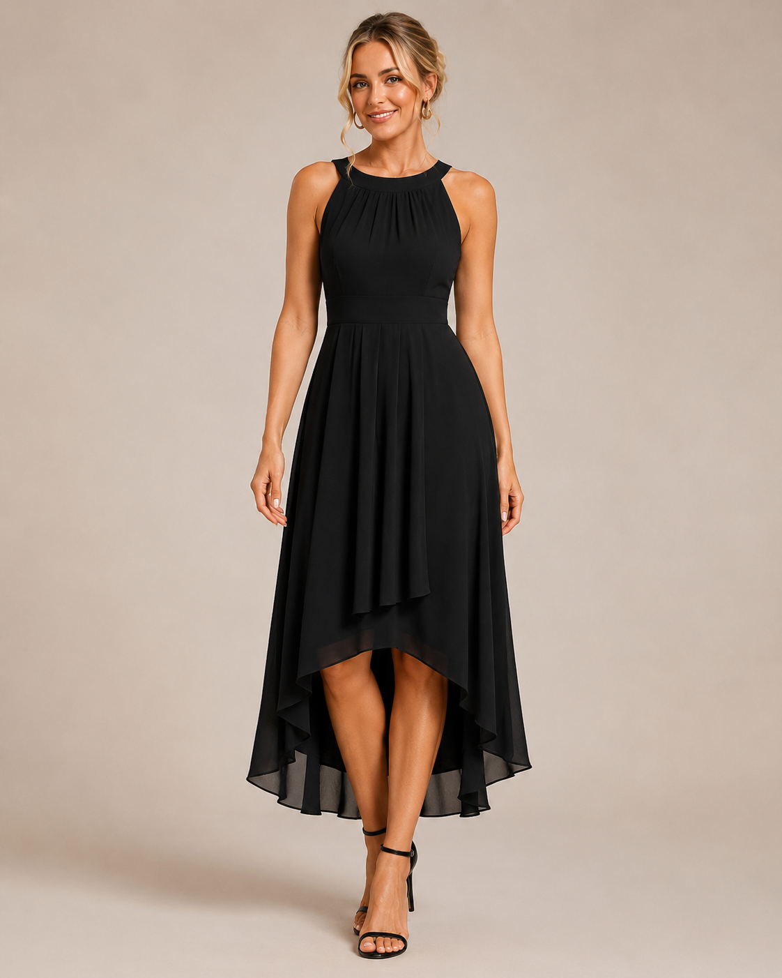 Elena | Sleeveless Halter Neck High-Low Wedding Guest Dress