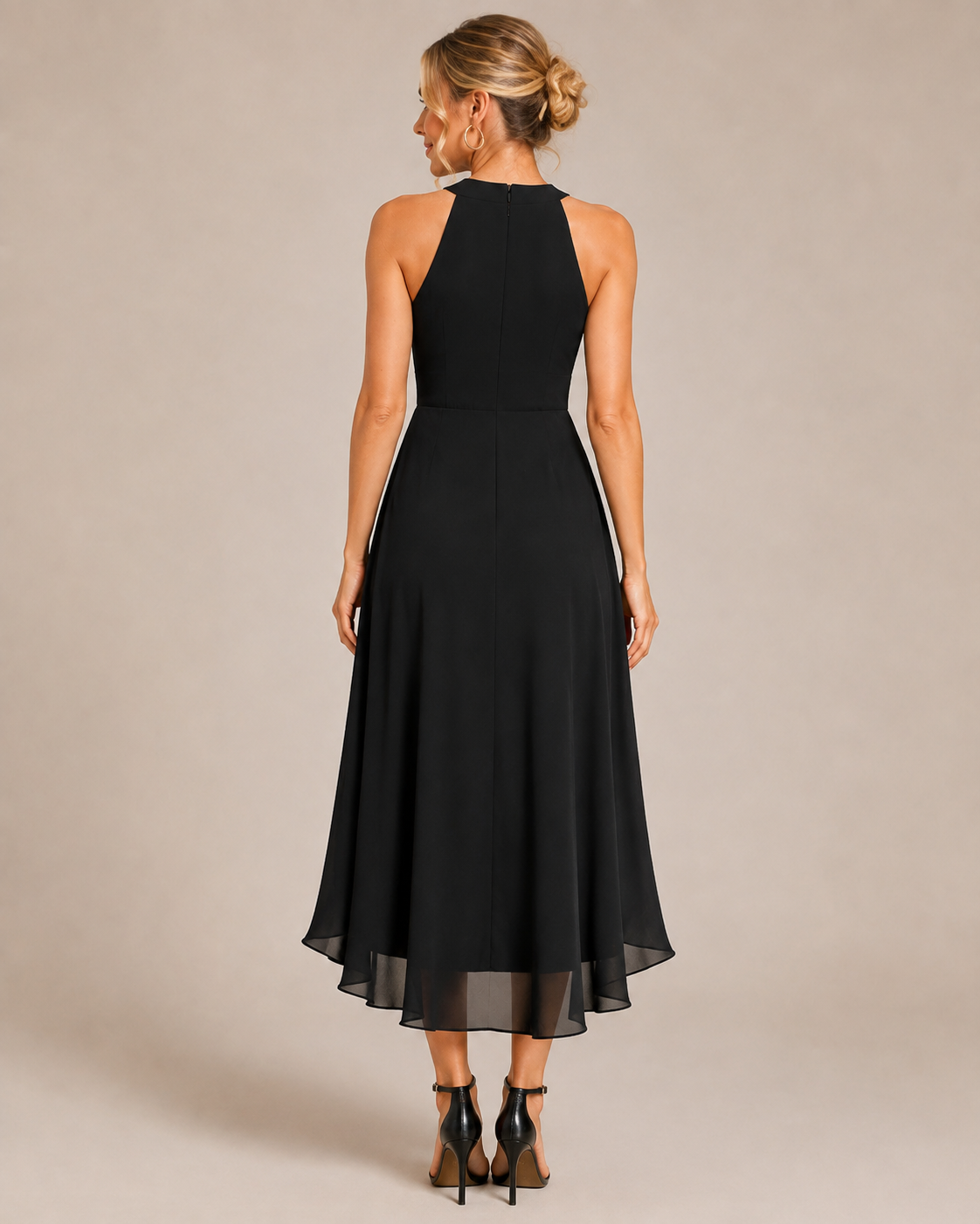 Elena | Sleeveless Halter Neck High-Low Wedding Guest Dress