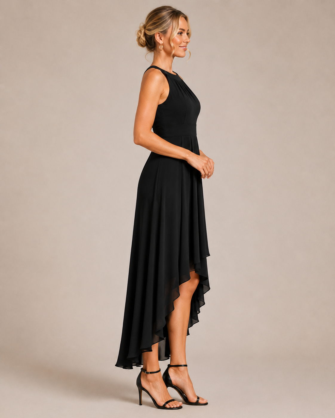 Elena | Sleeveless Halter Neck High-Low Wedding Guest Dress