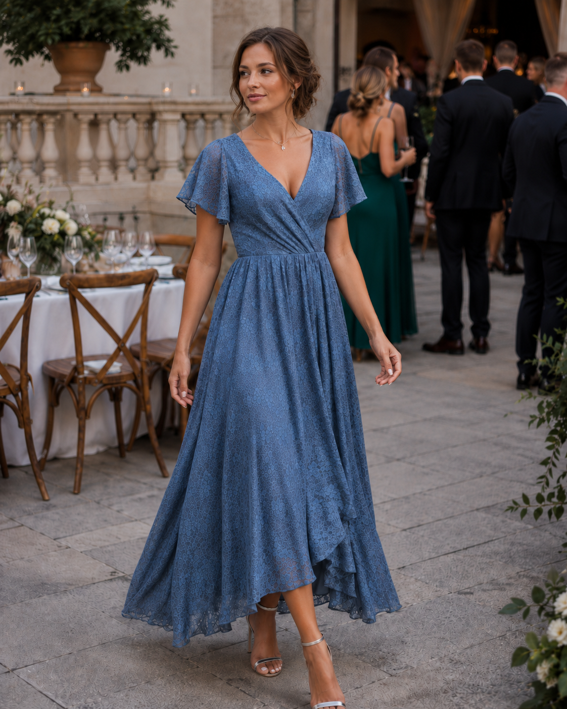 Isabella | Lace Flutter Sleeve High-Low Wedding Guest Dress