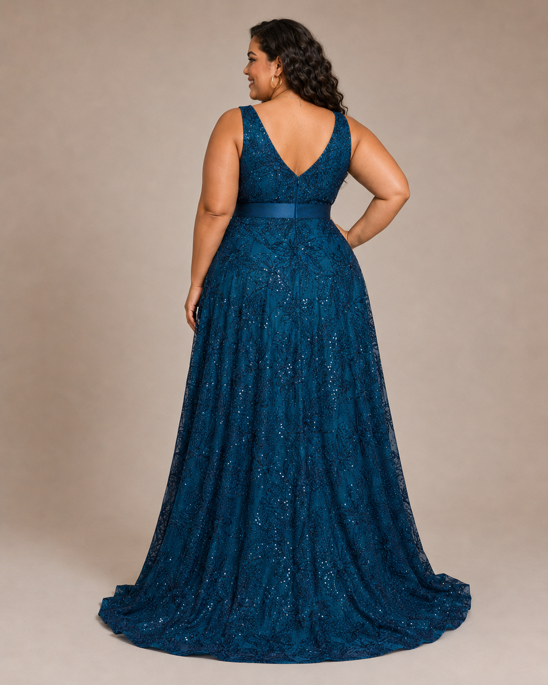 Arabella | Plus Size Sequin V-Neck Maxi Wedding Guest Dress