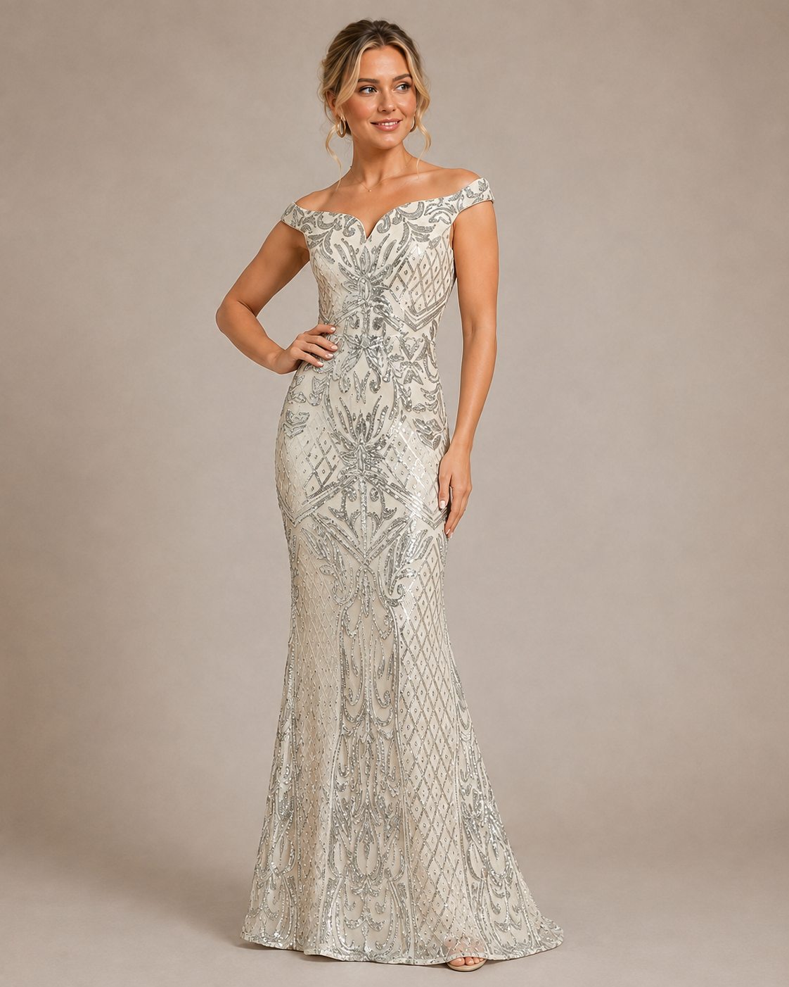 Luciana | Off-Shoulder Sequin Mermaid Wedding Guest Dress