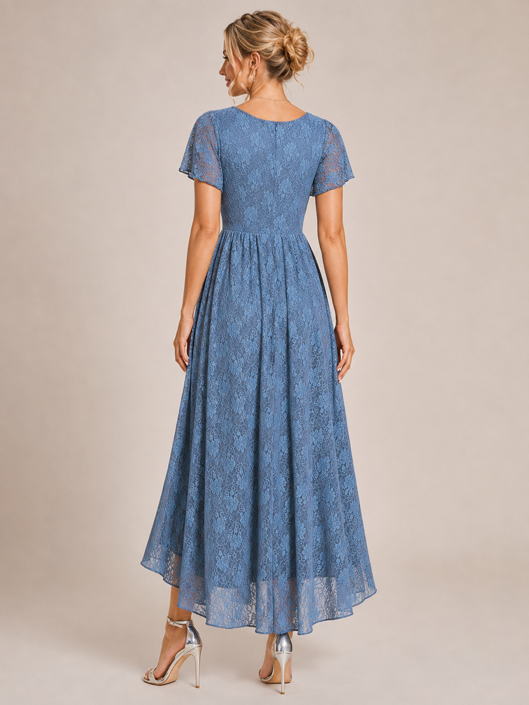 Isabella | Lace Flutter Sleeve High-Low Wedding Guest Dress