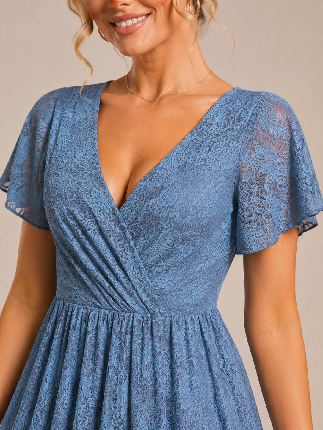 Isabella | Lace Flutter Sleeve High-Low Wedding Guest Dress