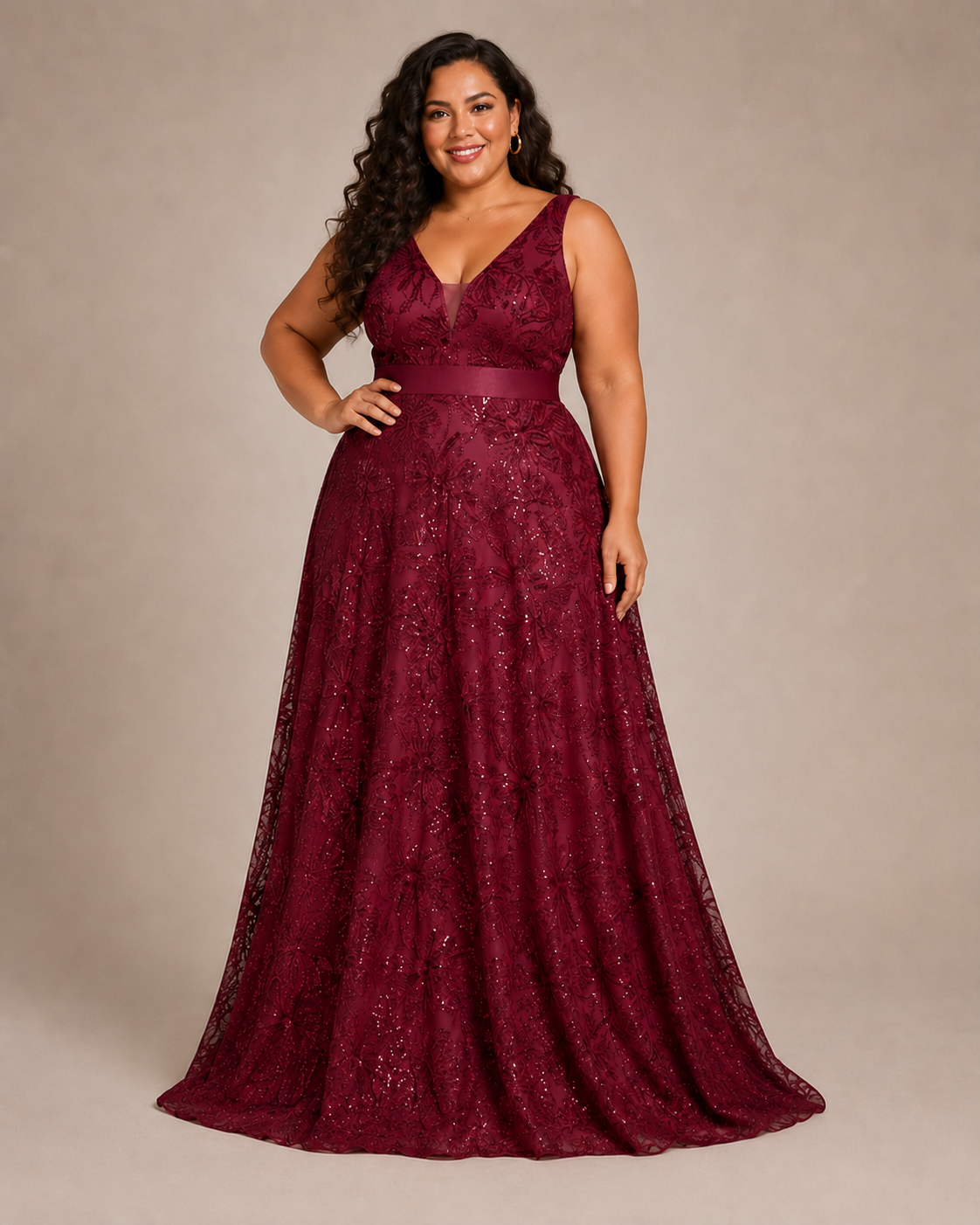 Arabella | Plus Size Sequin V-Neck Maxi Wedding Guest Dress