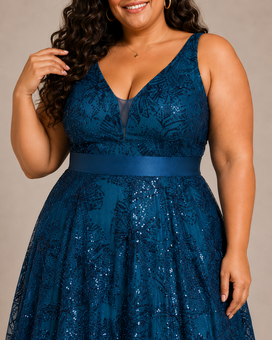 Arabella | Plus Size Sequin V-Neck Maxi Wedding Guest Dress
