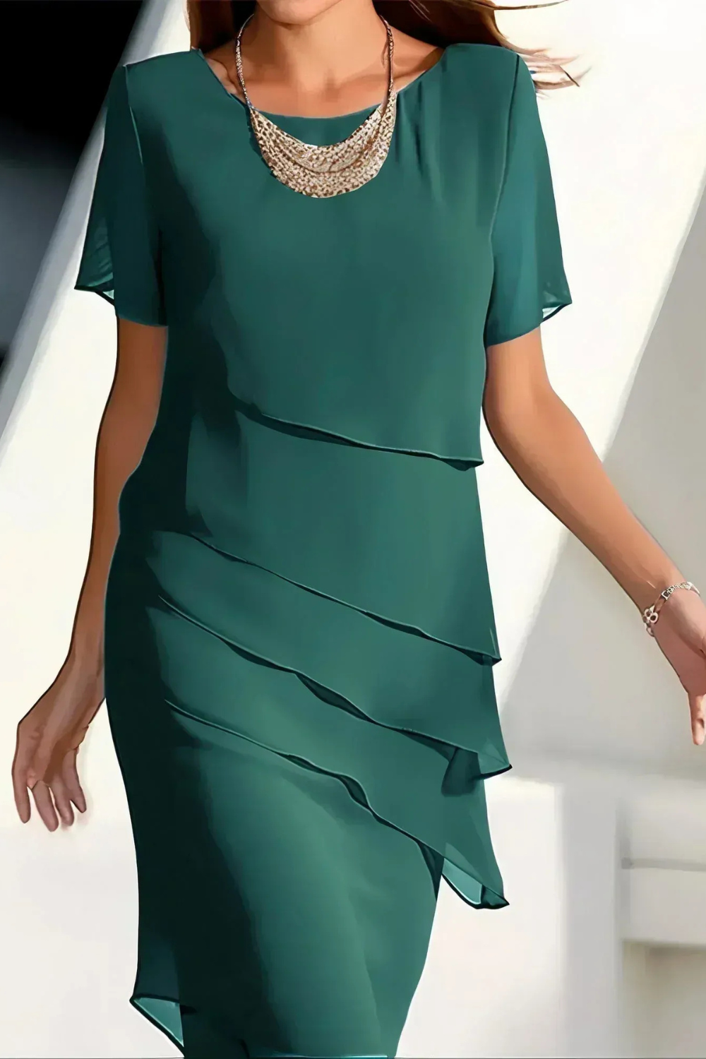 Diana | Beaded Neckline Tiered Chiffon Dress
