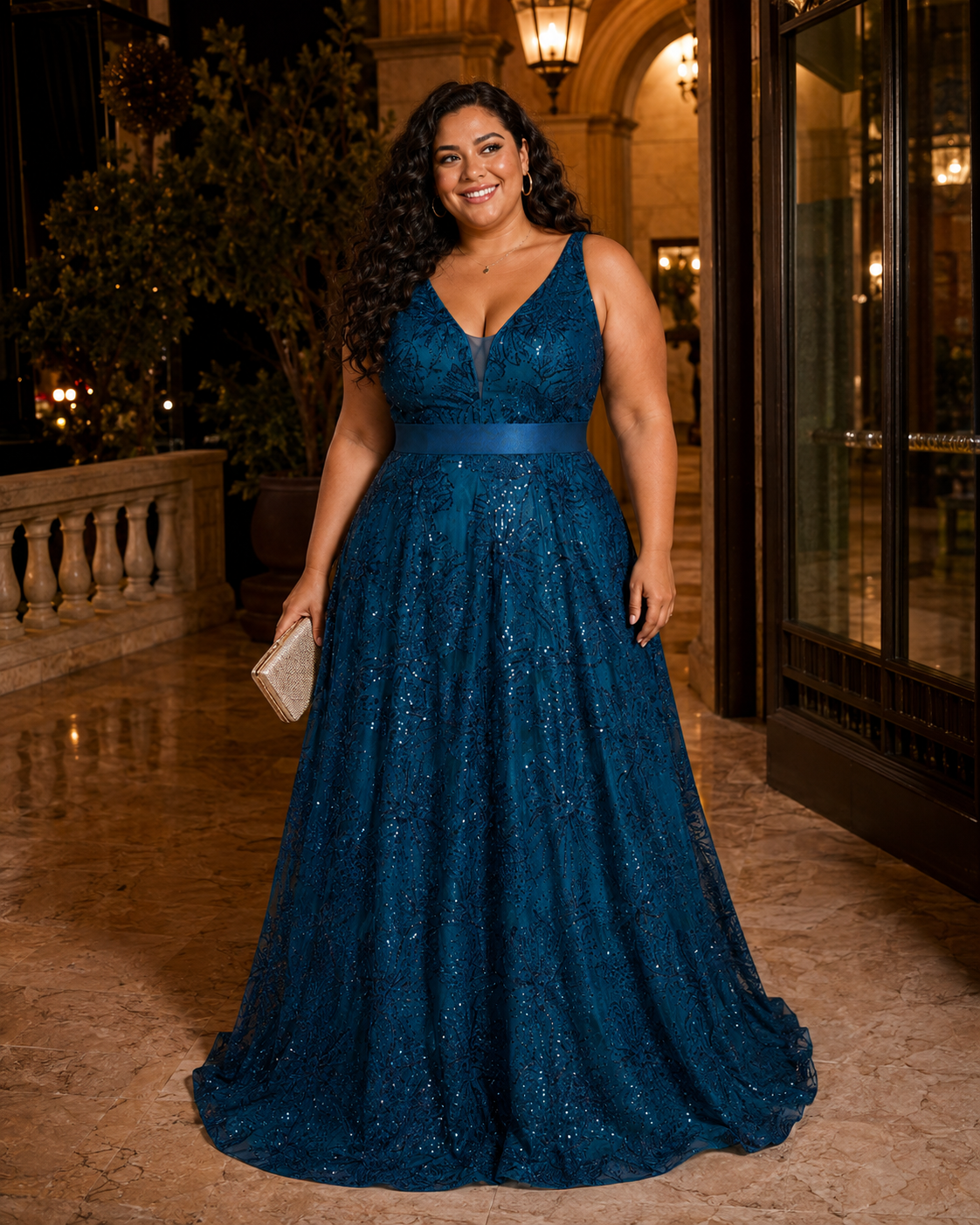 Arabella | Plus Size Sequin V-Neck Maxi Wedding Guest Dress