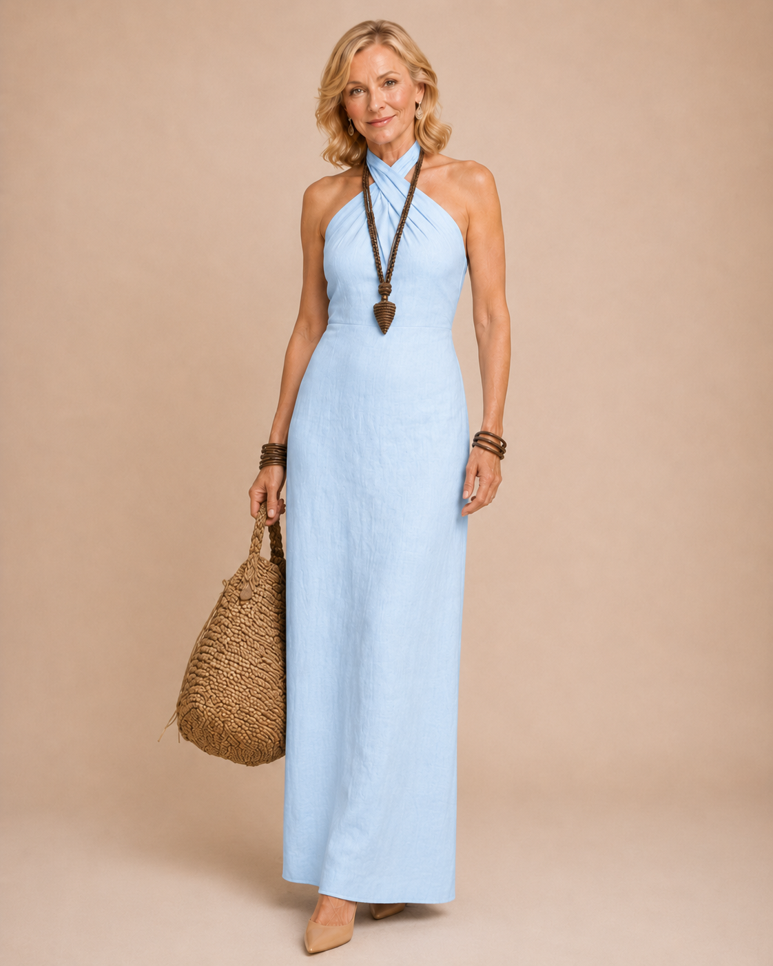 Elena | Cross Neck Halter Maxi Dress