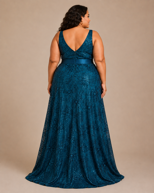 Arabella | Plus Size Sequin V-Neck Maxi Wedding Guest Dress