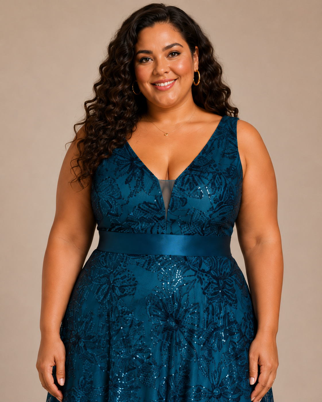 Arabella | Plus Size Sequin V-Neck Maxi Wedding Guest Dress