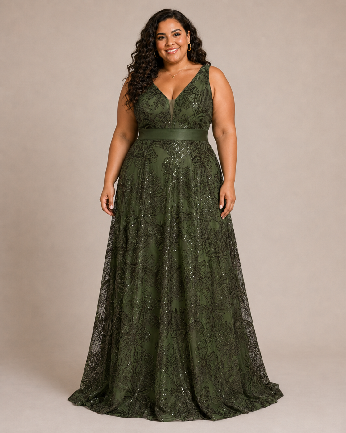 Arabella | Plus Size Sequin V-Neck Maxi Wedding Guest Dress