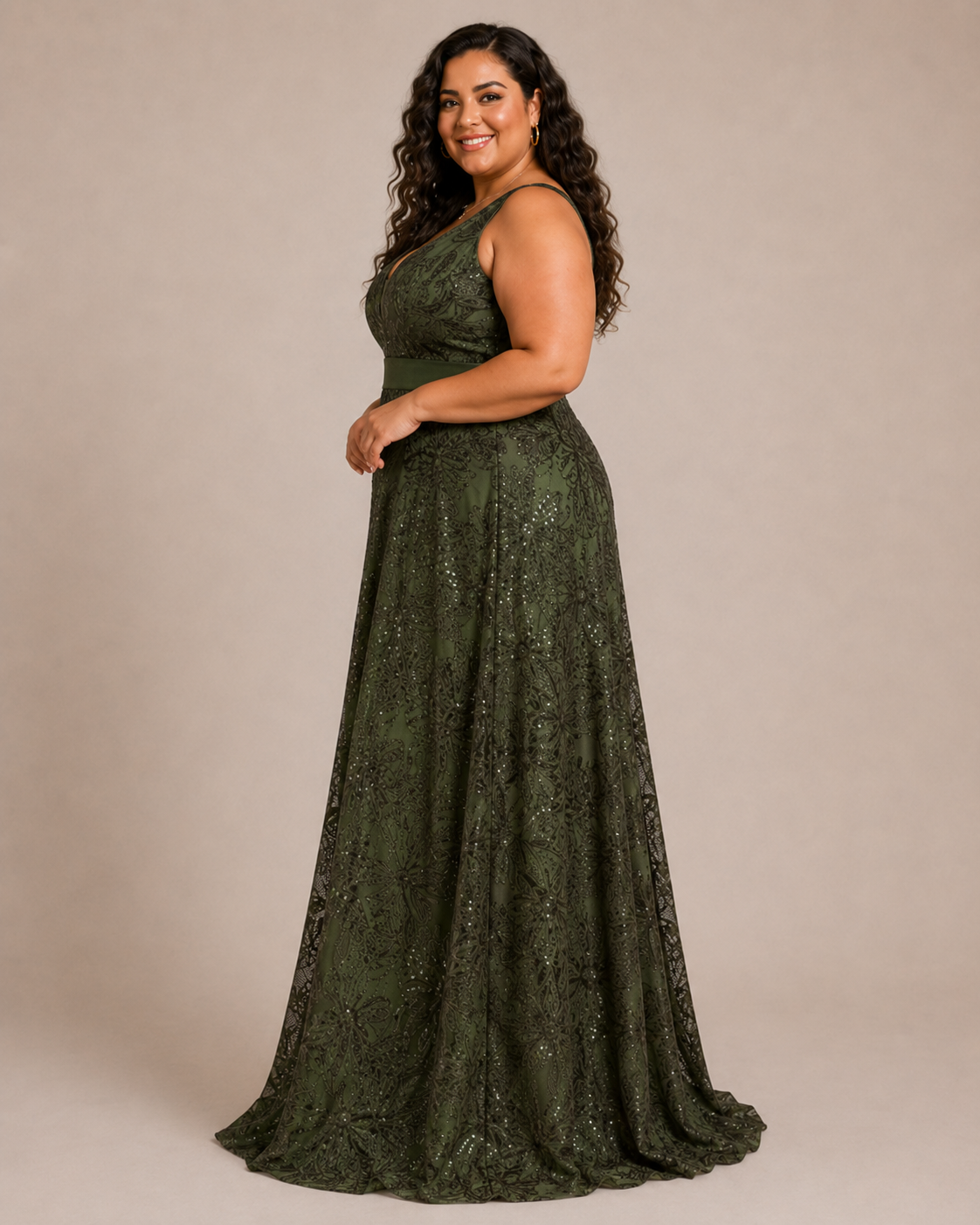 Arabella | Plus Size Sequin V-Neck Maxi Wedding Guest Dress