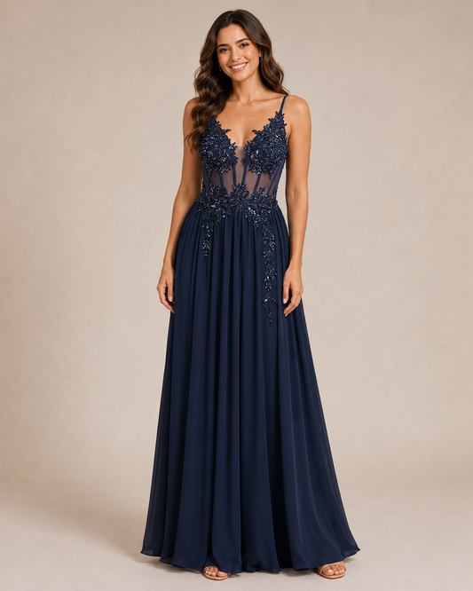 Valentina | Appliqué Corset Maxi Wedding Guest Dress