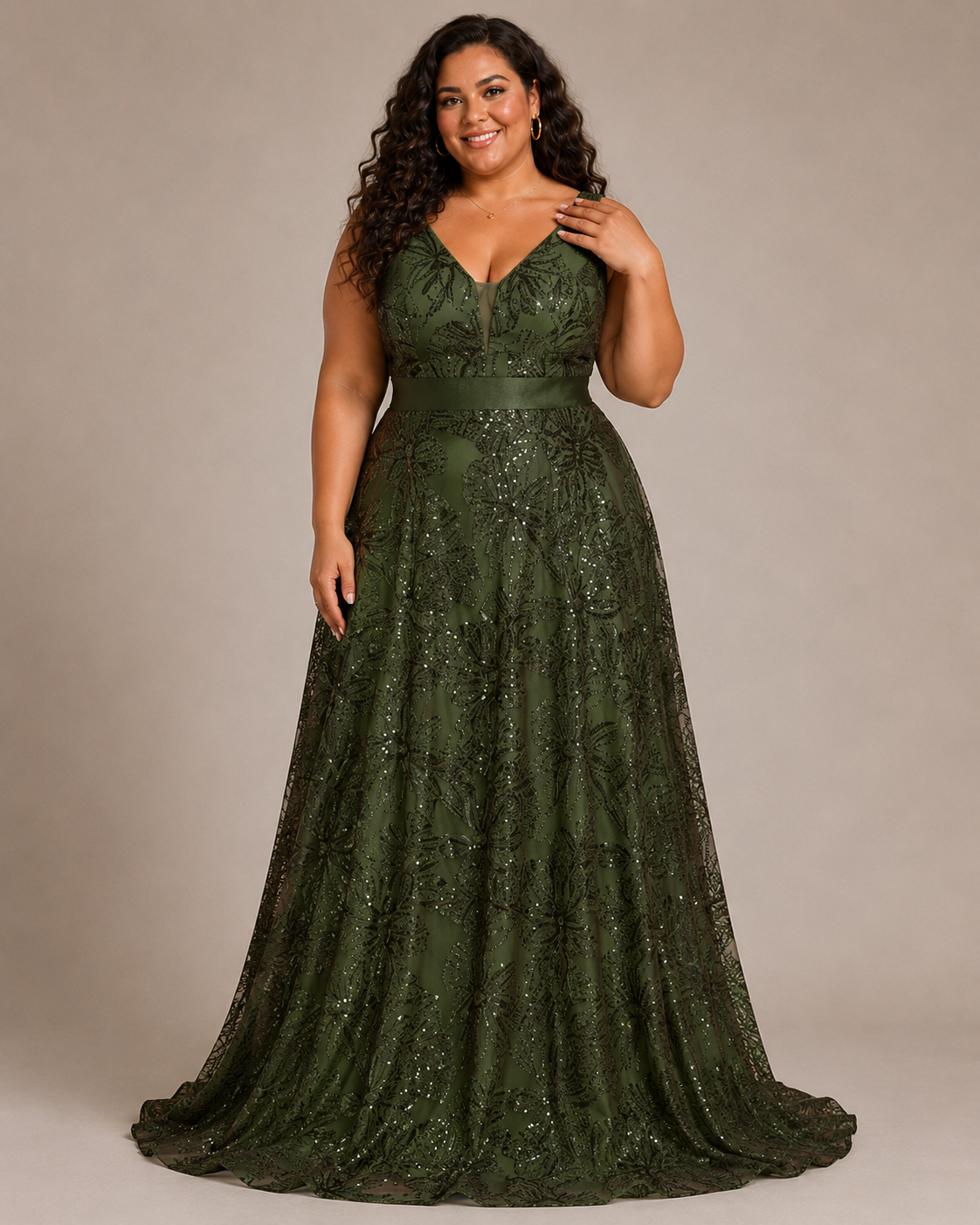 Arabella | Plus Size Sequin V-Neck Maxi Wedding Guest Dress