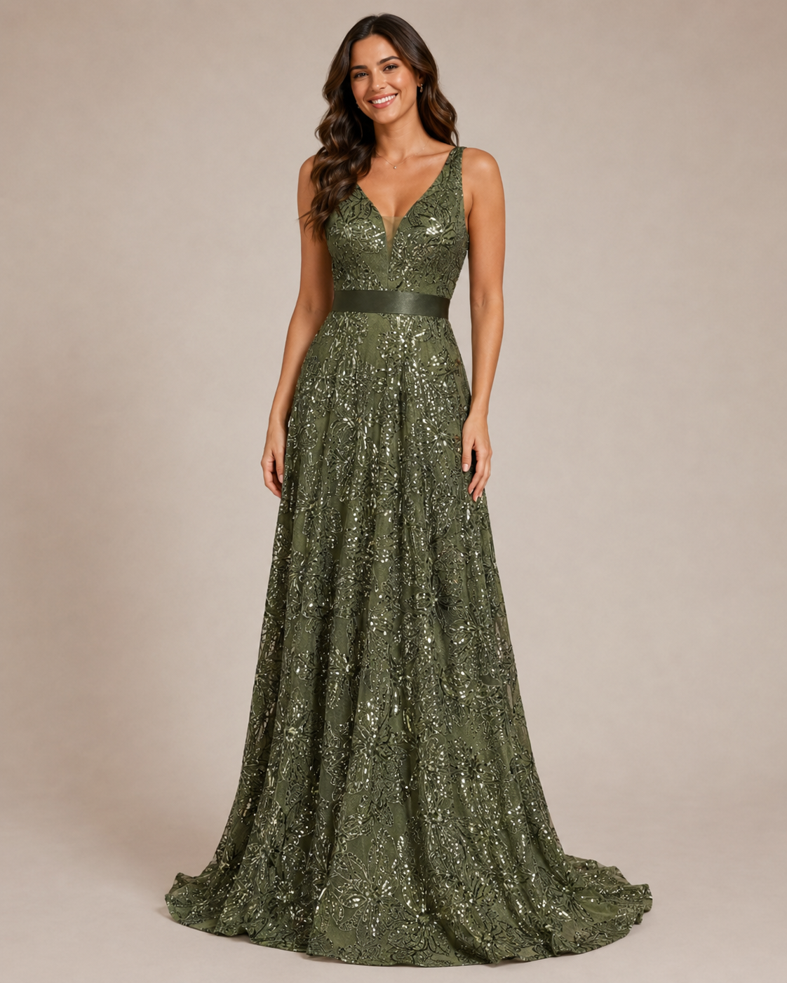 Serena | Floral Sequin V-Neck Maxi Wedding Guest Dress