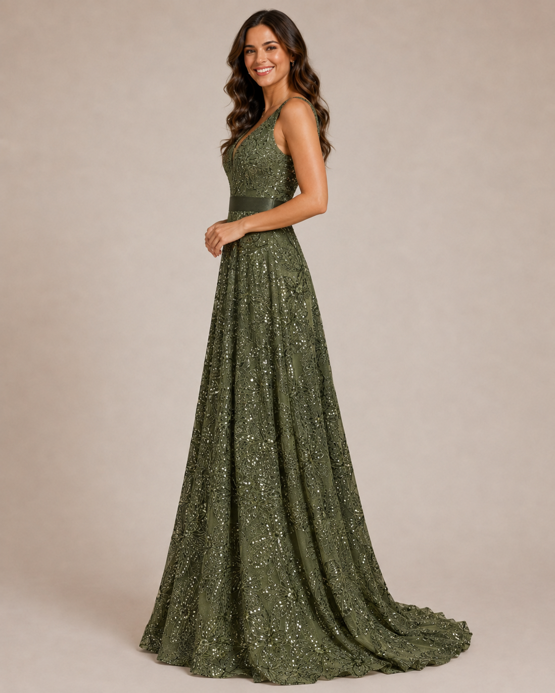 Serena | Floral Sequin V-Neck Maxi Wedding Guest Dress