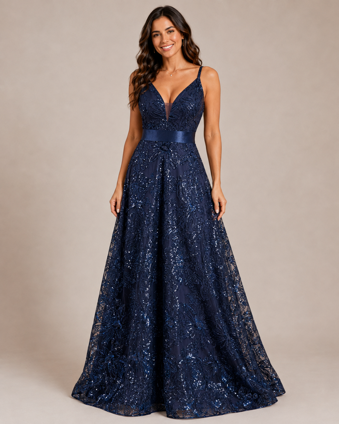 Serena | Floral Sequin V-Neck Maxi Wedding Guest Dress