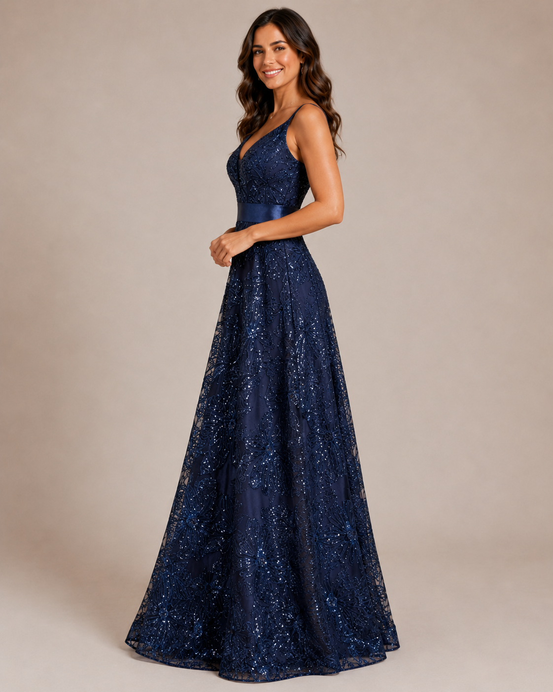 Serena | Floral Sequin V-Neck Maxi Wedding Guest Dress