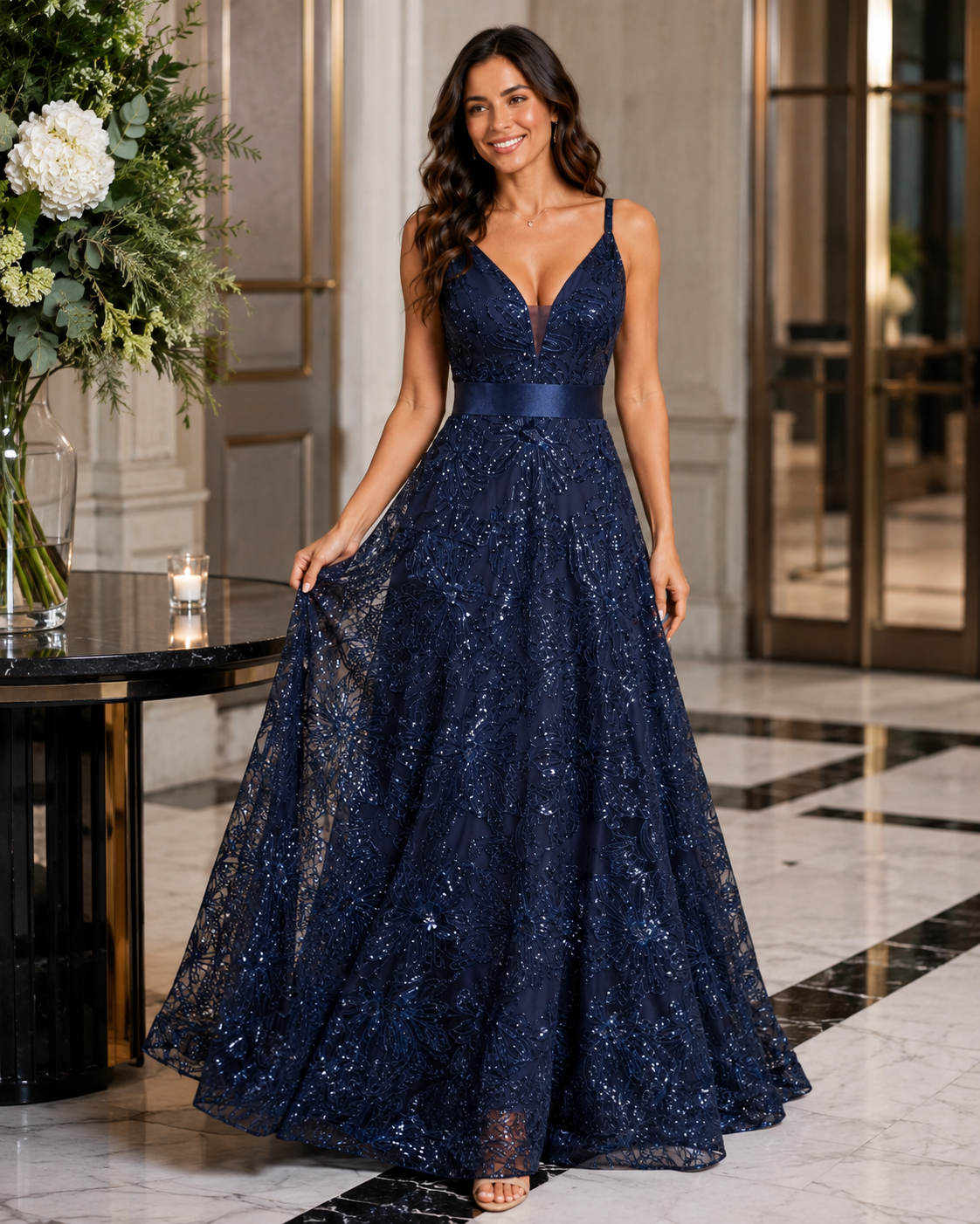 Serena | Floral Sequin V-Neck Maxi Wedding Guest Dress