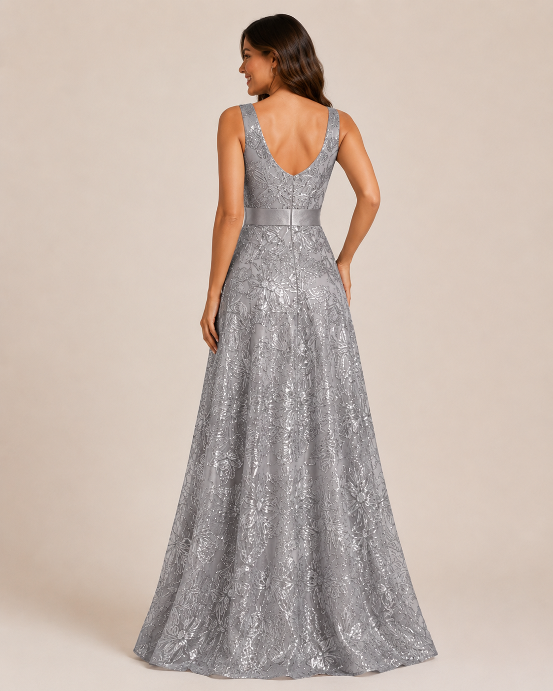 Serena | Floral Sequin V-Neck Maxi Wedding Guest Dress