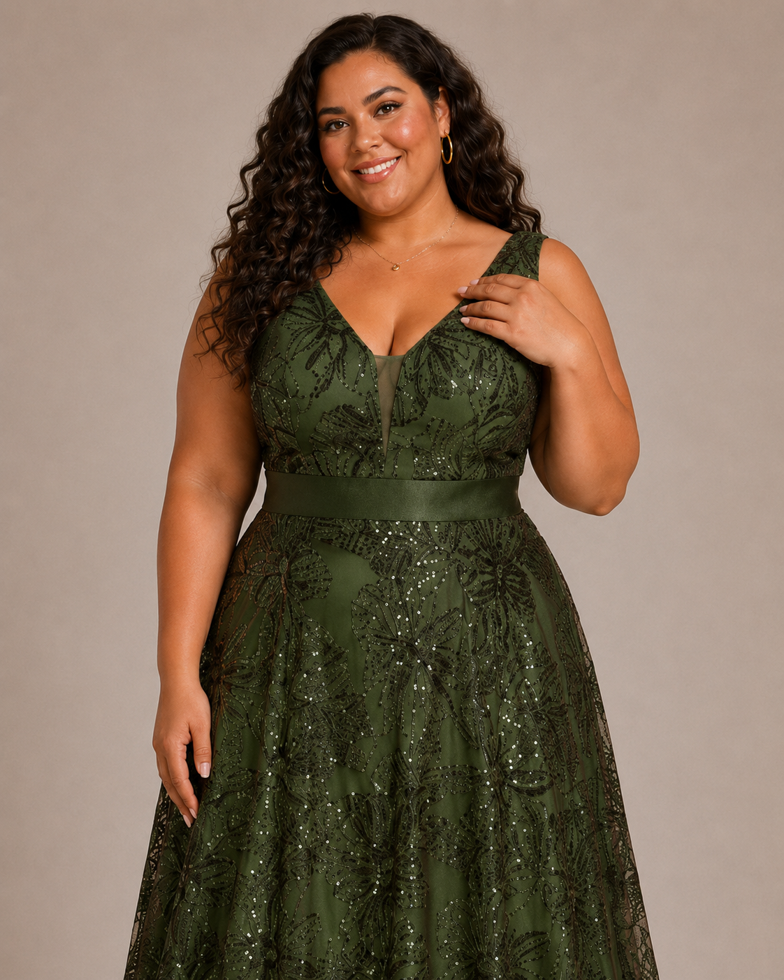 Arabella | Plus Size Sequin V-Neck Maxi Wedding Guest Dress