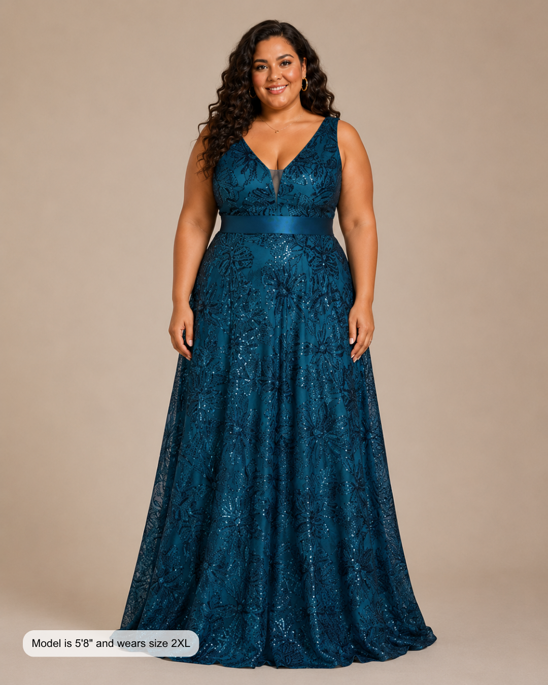 Arabella | Plus Size Sequin V-Neck Maxi Wedding Guest Dress