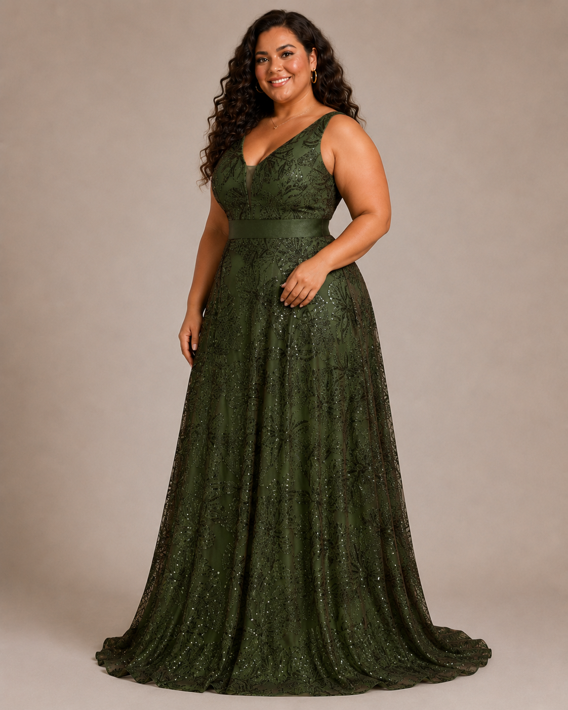 Arabella | Plus Size Sequin V-Neck Maxi Wedding Guest Dress
