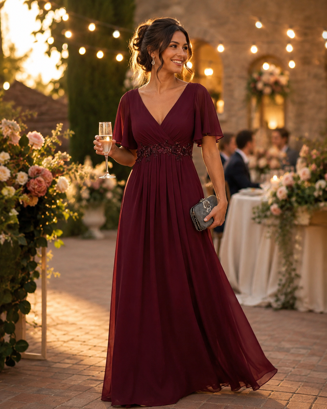 Sophia | Flutter Sleeve Maxi Wedding Guest Dress