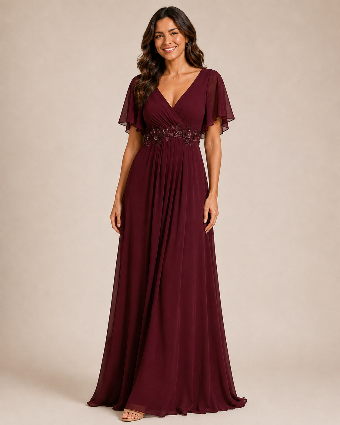 Sophia | Flutter Sleeve Maxi Wedding Guest Dress